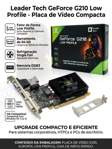 Placa de Vídeo GeForce G210 LeaderTech 1GB DDR3 - Nova na Caixa