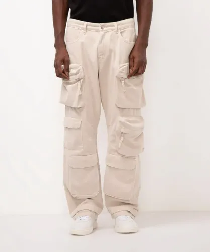 C&A Brasil - Calça de Sarja wide leg cargo bege