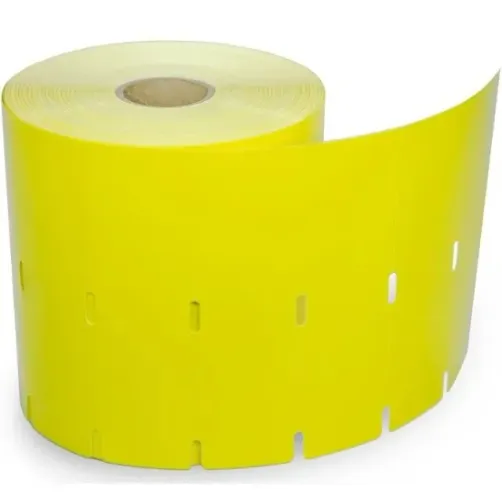 Etiqueta Adesiva Amarela para Gôndola 105x30mm com GAP (2 Furos) - Rolo de 30 Metros