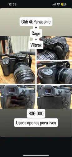 Panasonic Lumix GH5 (corpo com cage) acompanhado de um adaptador speed booster Viltrox