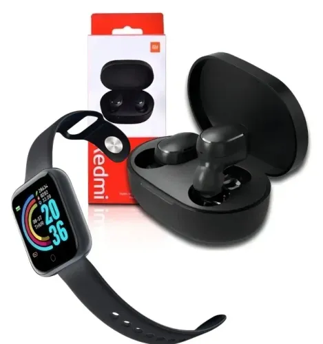 Fone De Ouvido Bluetooth Redmi Airdots e Relógio Smart Khostar Y68S Medidor Pressão Oxig