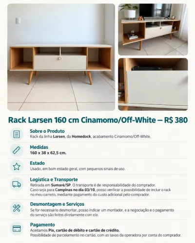 Rack Larsen 160 cm Cinamomo/Off-White