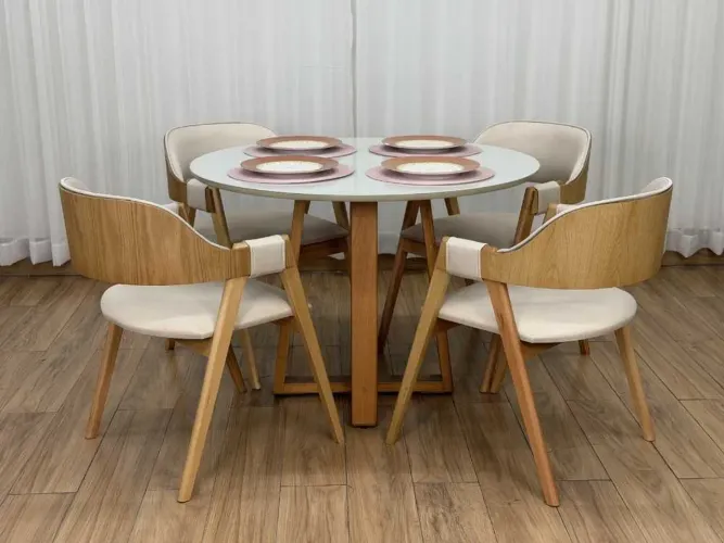 Mesa de Jantar Bali Circular 1.10×1.10m c/4 Cadeiras Pérola Entrega Rápida