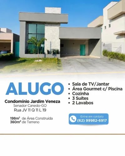 Linda casa para alugar no Condomínio Jardim Veneza