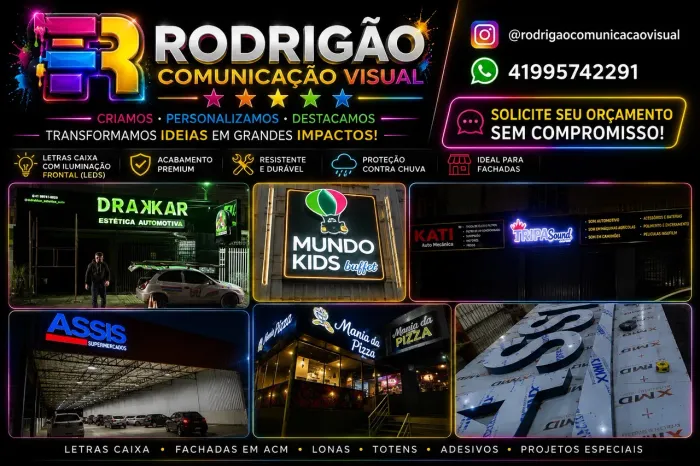Placas , fachadas , letras caixa , totens e lonas para comunicação visual