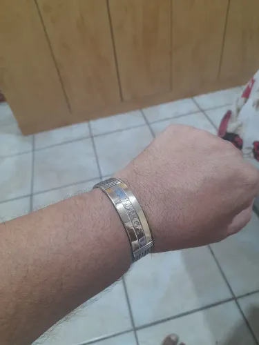 Bracelete masculino Aço placas ouro.