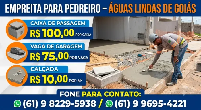 Empreita para Pedreiro - ÁGUAS LINDAS DE GOIÁS