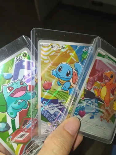 3 Cartas Pokémon Coleção ilustração parceiro inicial Kanto Charmander bulbasaur squirtle