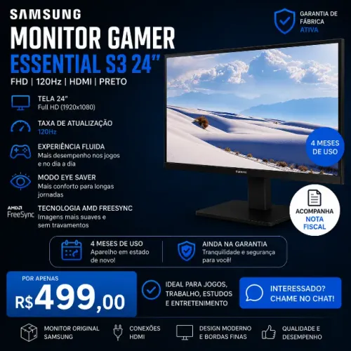 MONITOR SAMSUNG ESSENTIAL S3 24" FHD 120Hz