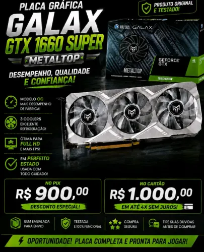 PLACA DE VÍDEO GALAX GTX 1660 SUPER 6GB METALTOP OC