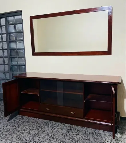 Lindo Balcão Tipo Cristaleira Madeira Maciça + Espelho Moldurado