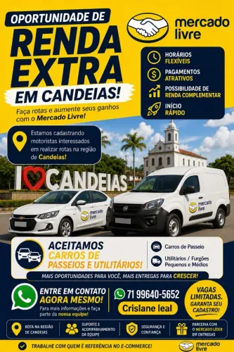 VAGA PARA AGREGADOS em CANDEIAS | Veículo Próprio | Início Imediato