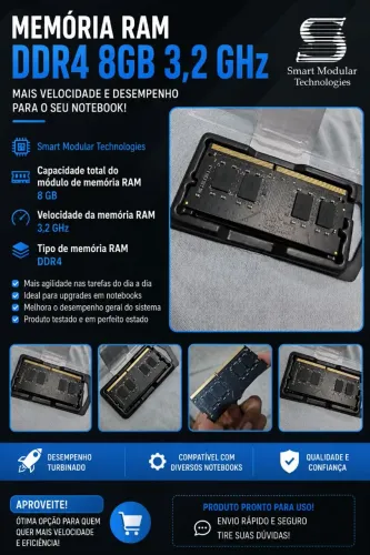 Memória RAM 8GB DDR4 3200MHz para Notebook.