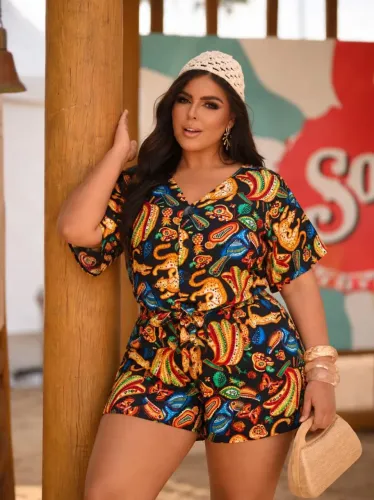 Conjunto short em viscolinho tamanho único 44/50