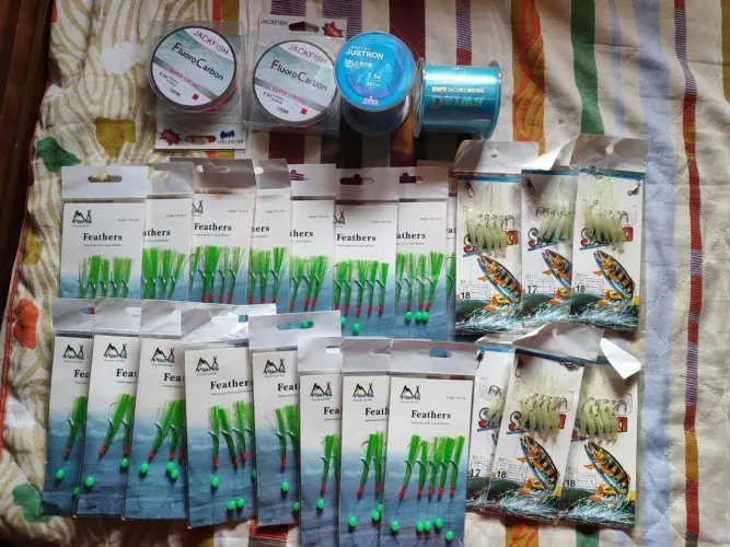 Lote de itens de pesca.