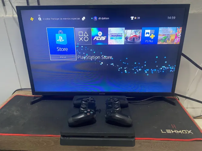 PS4 SLIM 500GB, 4x JOGOS, 2x CONTROLES