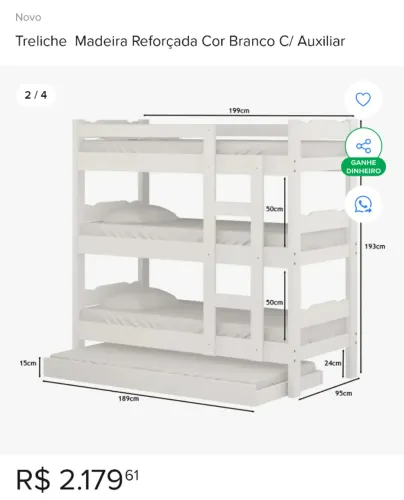 Treliche reforçada com cama auxiliar