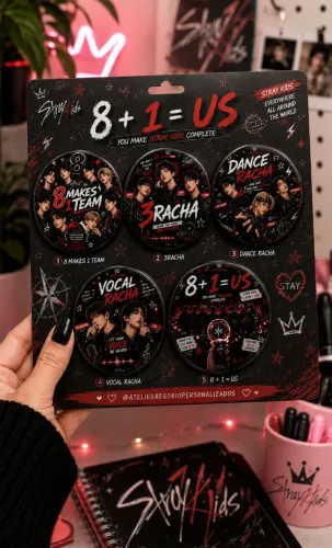 Kit 5 Bottons Stray Kids 8+1=US