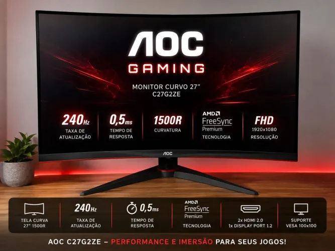 Monitor Gamer AOC C27G2ZE 27" Curvo 240Hz 0,5ms Full HD FreeSync Premium