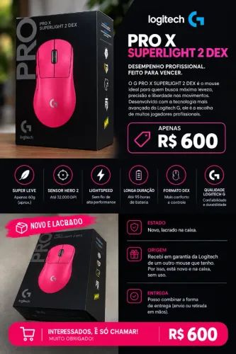 Mouse Gamer Sem Fio Logitech G PRO X SUPERLIGHT 2 DEX