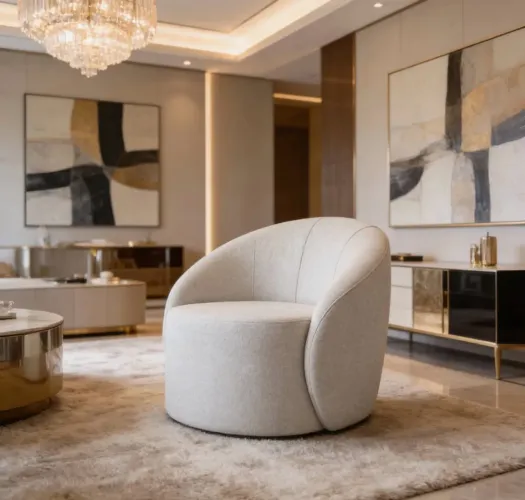Poltrona Linho Cinza Decorativa Orgânica Giratória Lua D03 - D?Rossi