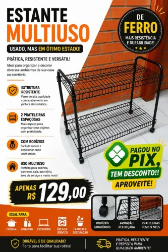 Carrinho Organizador Multiuso De ferro 
