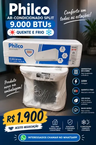 AR-CONDICIONADO PHILCO 9.000 BTUs - QUENTE/FRIO - 220V - NOVO