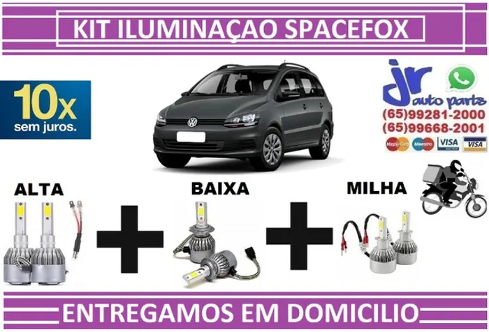 Kit Lampada Ultra LED (Alta/Baixa/Milha) SpaceFox 6000K 12V 24V