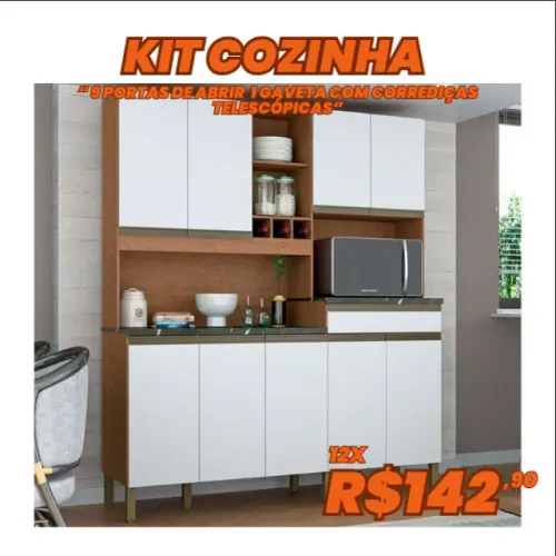 Kit Cozinha com Adega, Tampo Diferenciado e Puxadores Bronze