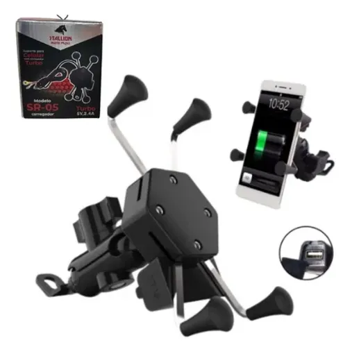 Novo Suporte X Garra Celular P Motos Universal Com Carregador Usb