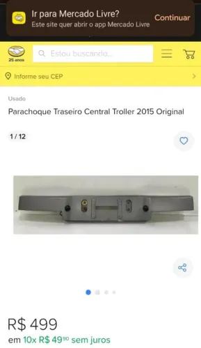 Parachoque Traseiro Central Troller 2015 a diante Original