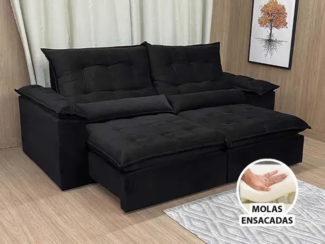 Sofá Retrátil Reclinável 2,50m D33 Molas Ensacadas Marica a75