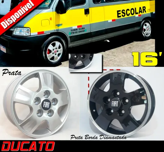 Rodas Fiat Ducato aro 16 Prata e Preta novas