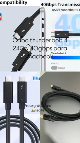 Cabo Thunderbolt 4 40Gbps 240W para Macbook - Novo