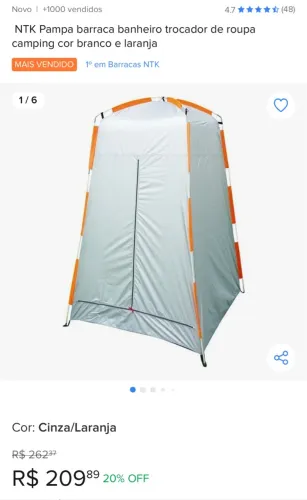 Barraca banheiro trocador camping NTK Pampa branco e laranja