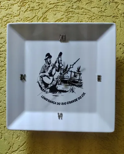 Relógio Parede Prato Porcelana Motivo Rio Grande do Sul