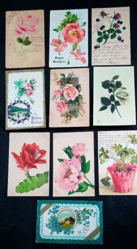 Coleção 10 Postais início do século xx Florais