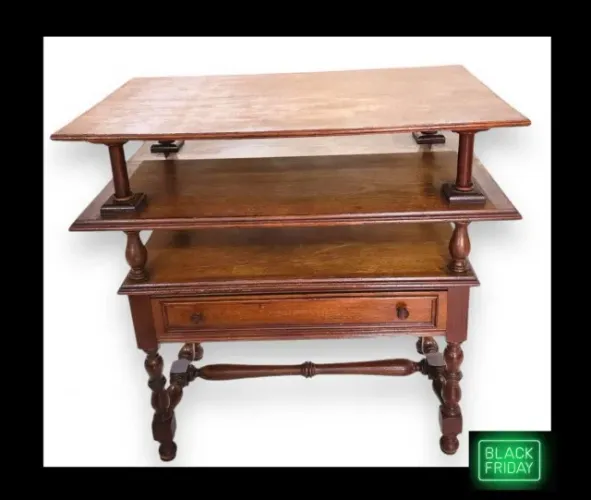 Grande Mesa Aparador Madeira Dois estágios sustentados colunas balaústres gaveta central*