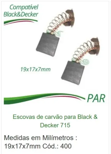 escovas de carvão para black & decker 715 medida 19x17x7mm cód. 400