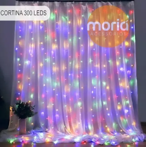 Cortina Led 300 Leds 3mx2m 8 Funções Colorida