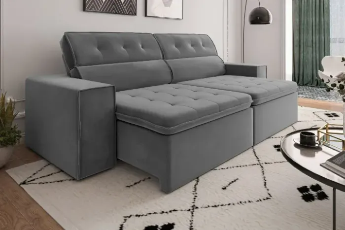 Sofá Retrátil Cinza 2m10