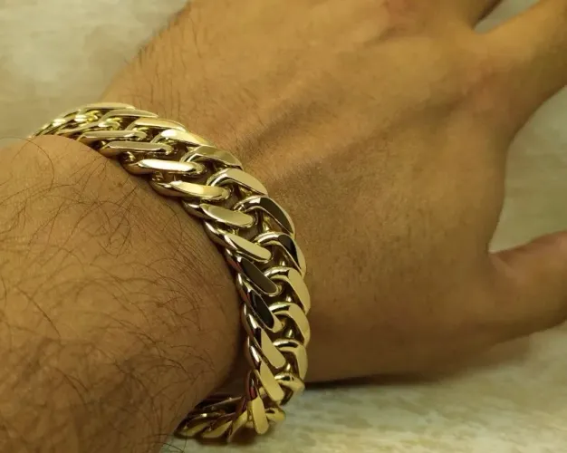 Pulseira Masculina Ouro 18k Maciço - Grumet Elos Duplos Luxo, 121g