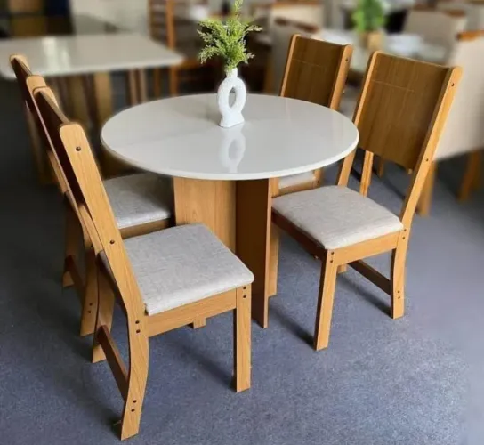 Mesa de Jantar 4 Cadeiras Tampo Redondo MDF (Novo) Entrega Grátis!