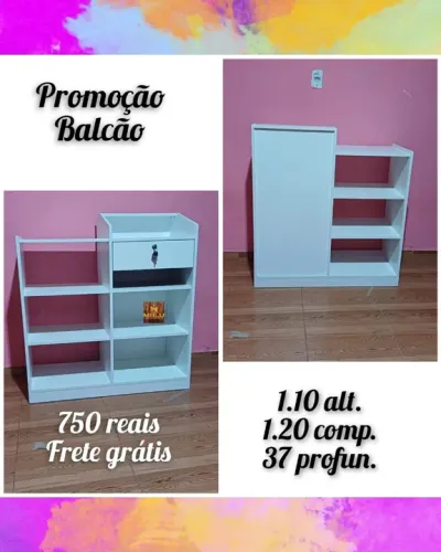 Balcão de Madeira Branco 1,10m Alt. - Novo!