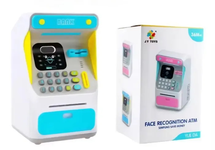 BRINQUEDO PARA MENINO OU MENINA COFRINHO ELETRONICO NAS CORES AZUL OU ROSA LEIA  DESCRIÇÃO
