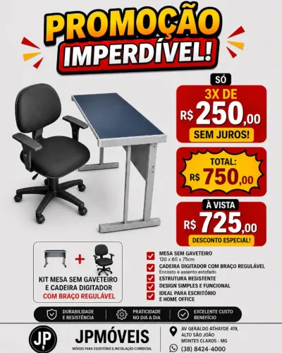 KIT MESA COM PE DE FERRO E CADEIRA DIGITADOR
