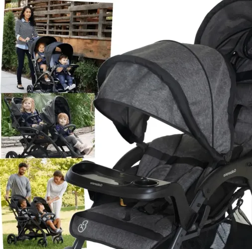 ? CARRINHO PARA GÊMEOS GALZERANO DOPPIO + 2 BEBÊS CONFORTO - GRAFITE