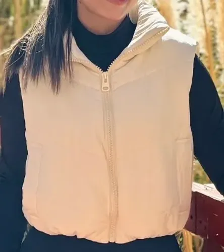 Colete de frio acolchoado feminino bege