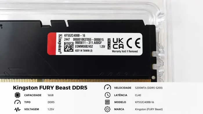 Memória RAM Kingston FURY Beast DDR5 16GB 5200MT/s CL40