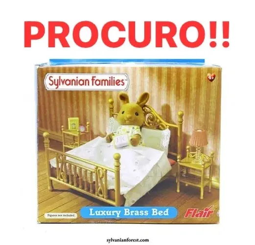 Sylvanian families cama dourada e mesas de cabeceira móveis miniatura